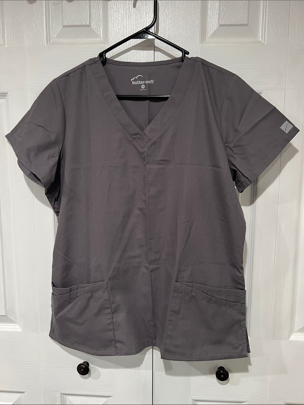 Butter Women's V-Neck Scrub Top in Charcoal Gray